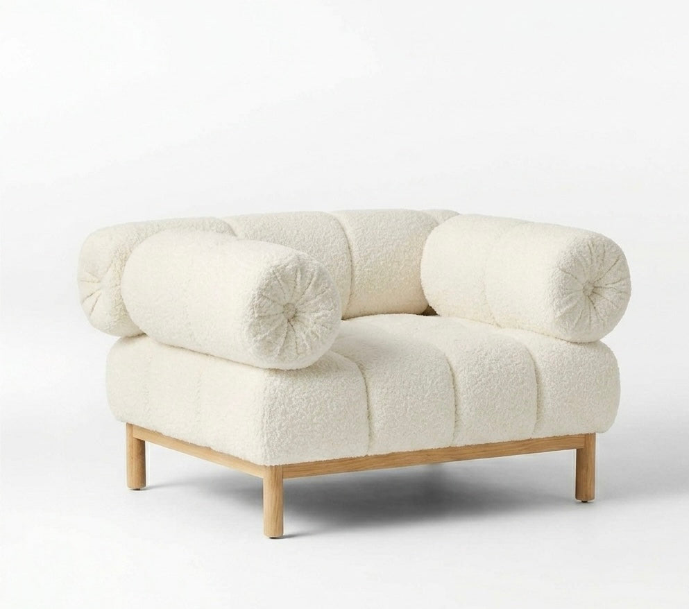 BLACK OAK Alara Modular Channel-Tufted Boucle Sectional Sofa with Wooden Base (Off White)